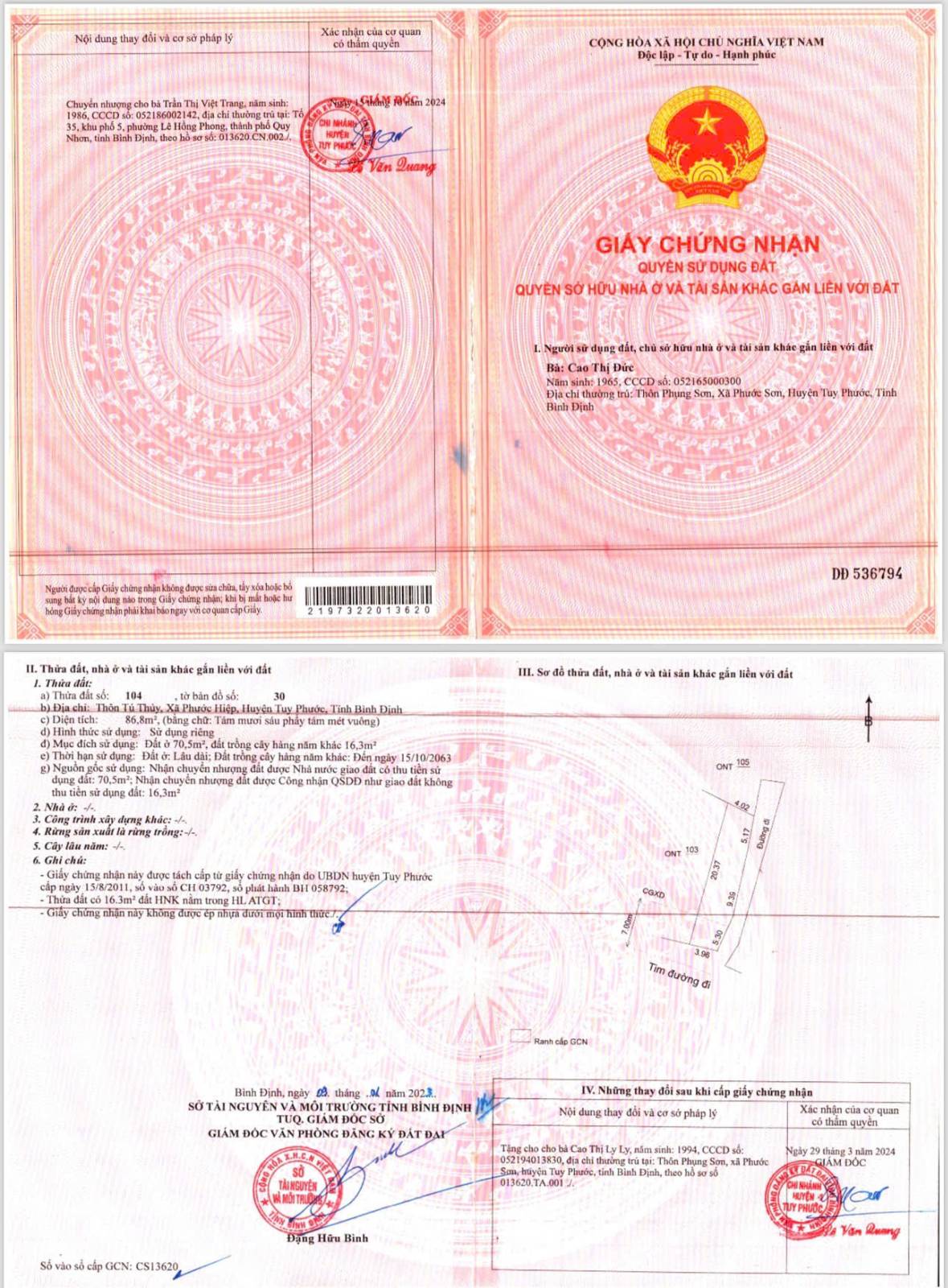 BÁN LÔ ĐẤT THÔN TÚ THỦY, XÃ PHƯỚC HIỆP - TUY PHƯỚC