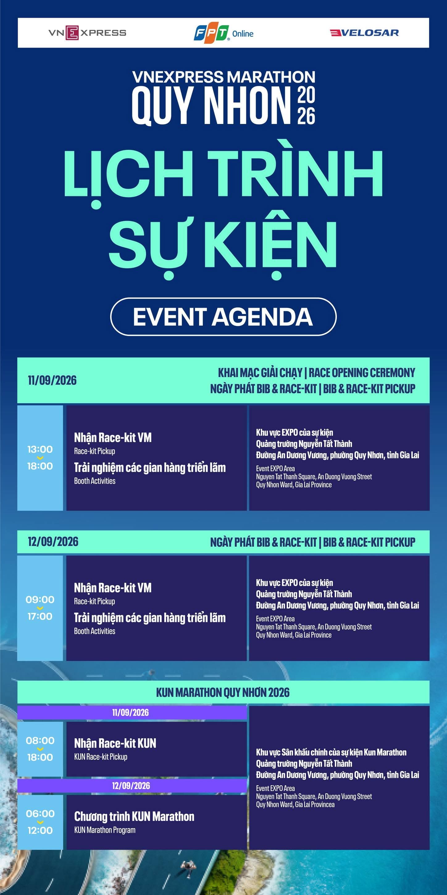 LỊCH TRÌNH SỰ KIỆN VNEXPRESS MARATHON QUY NHON 2026
