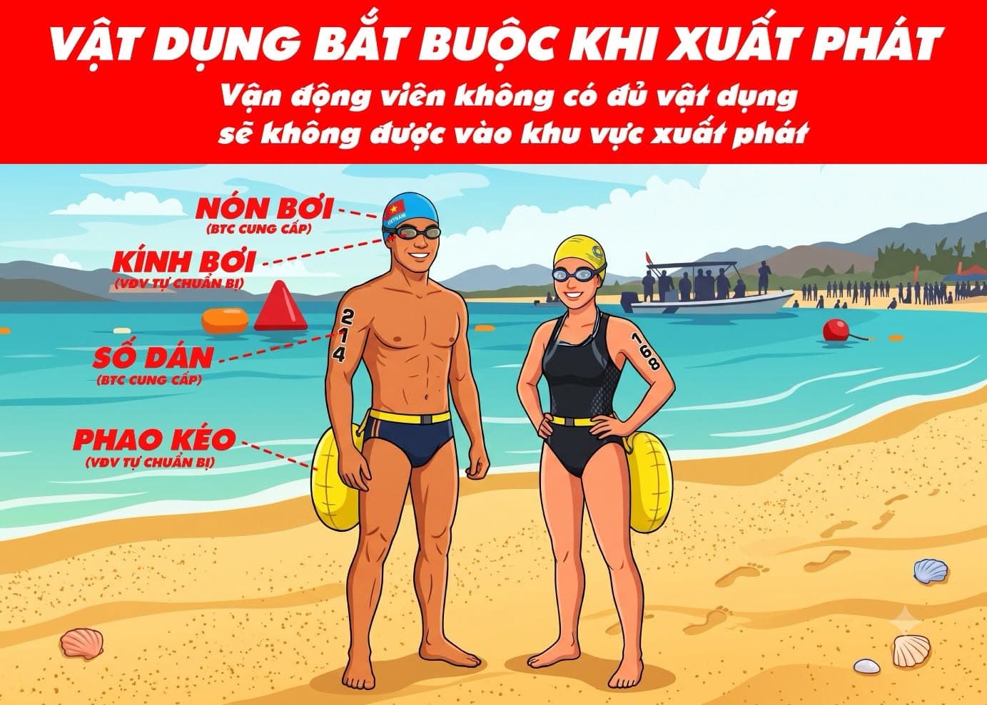 Giải Bơi Biển Quy Nhơn Nam Swim 2026 sẽ diễn ra tại bãi biển Marina Beach Club (đường An Dương Vương, phường Quy Nhơn Nam)